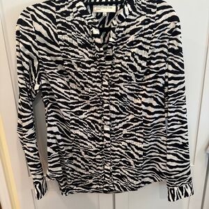 Jones New York Black and White Animal Print Button Down Shirt